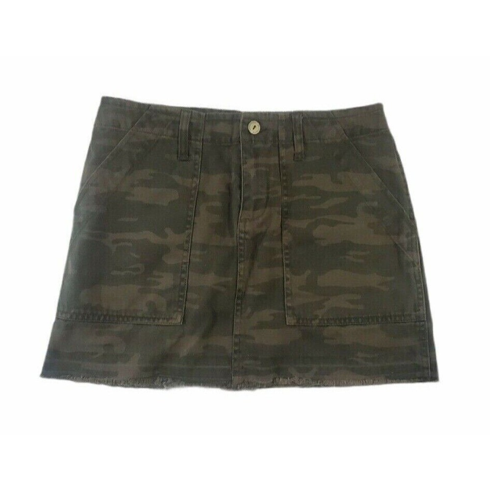 Sanctuary Skirt 26 Womens Green Camouflage Raw Hem Mini Length Denim